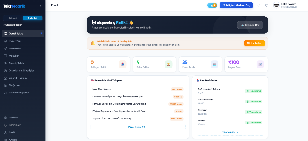 Tekstedarik Akıllı Dashboard ve Rol Geçiş Ekranı