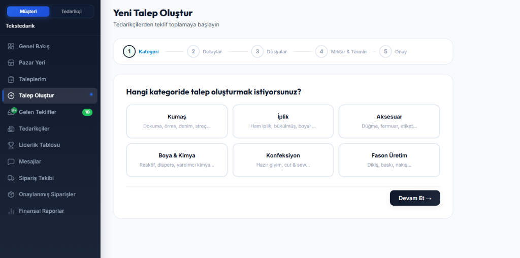 Tekstedarik 5 Adımlı B2B Talep Sihirbazı
